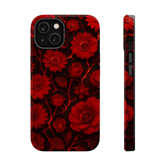 Melted Lava Dark Red Floral iPhone Case — MagSafe Compatible Shamo's iPhone 14 / Glossy