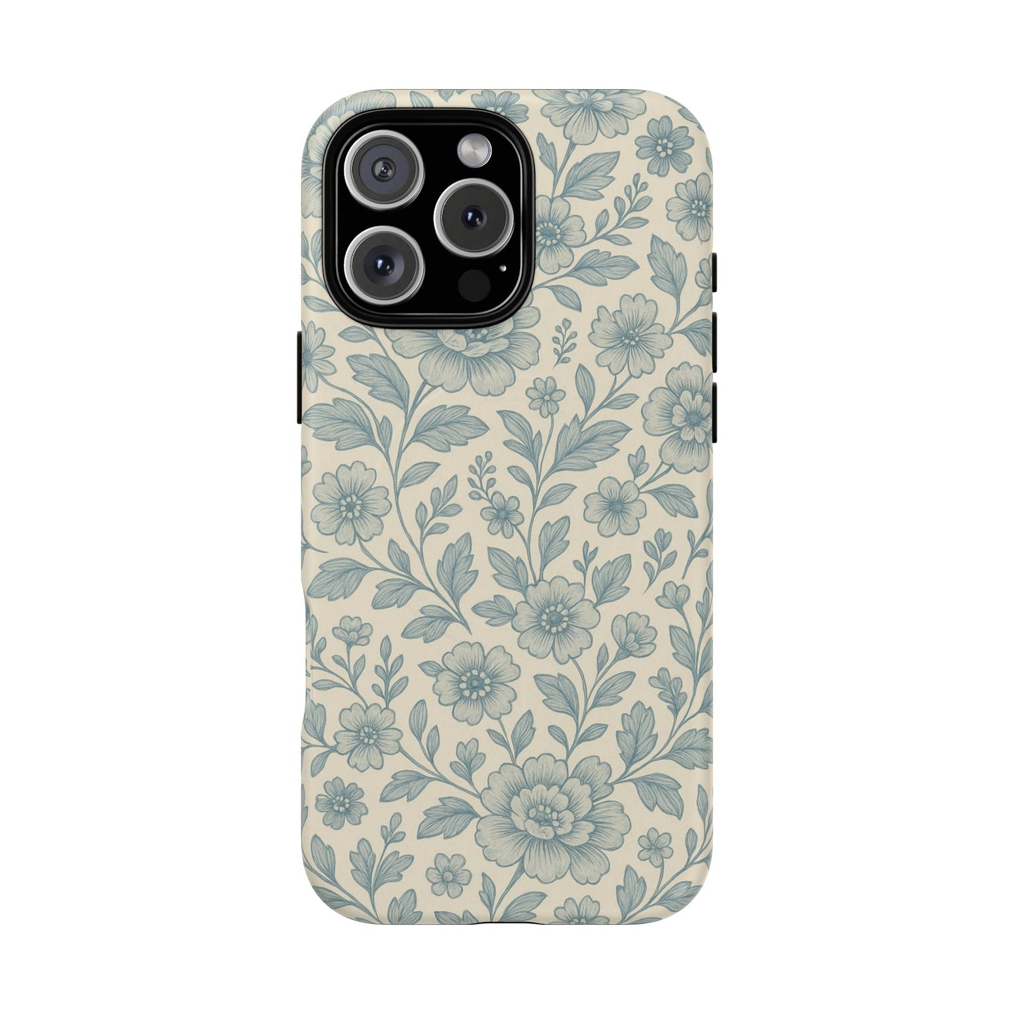 Vintage Blue Floral Tough Case for iPhone - Compatible with MagSafe
