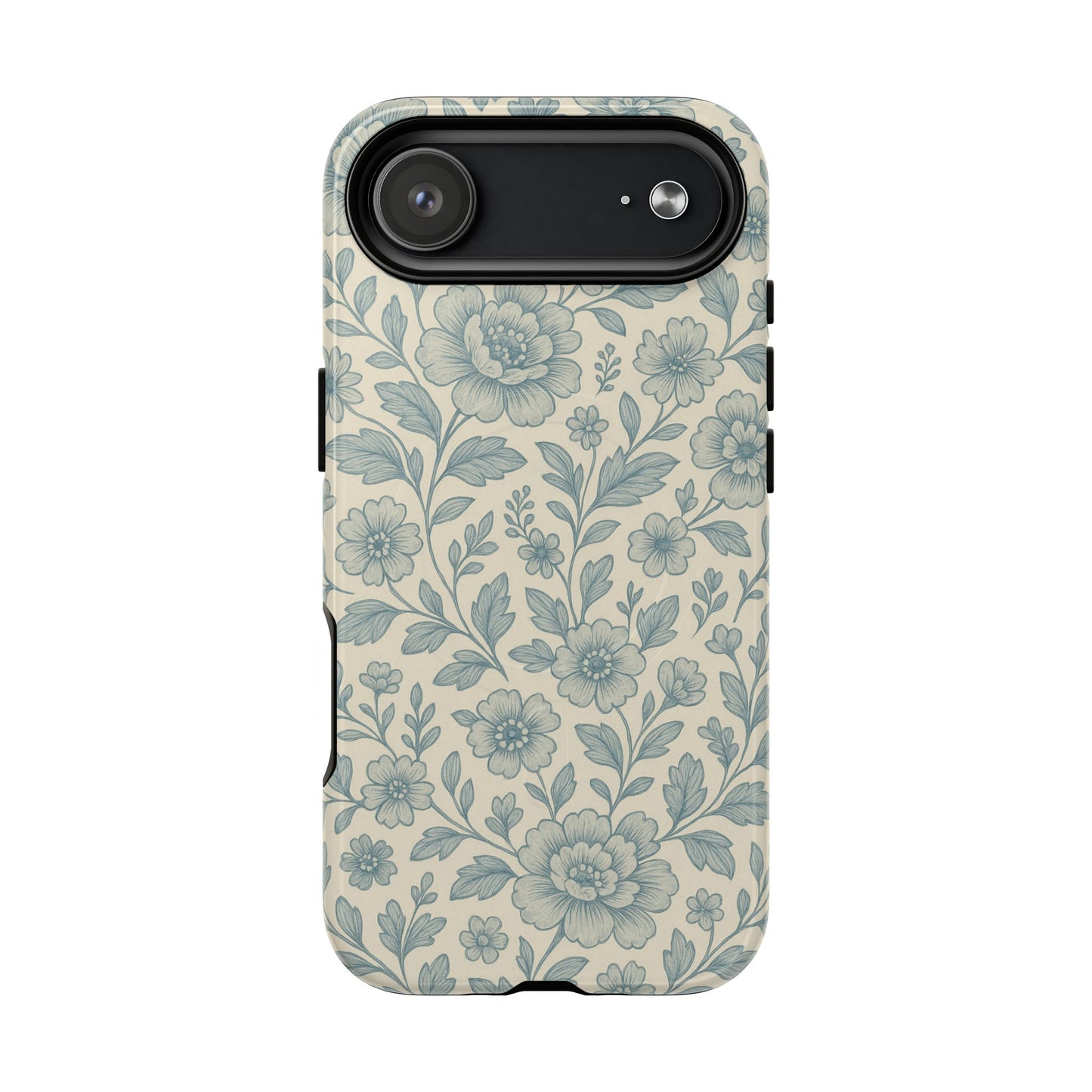 Vintage Blue Floral Tough Case for iPhone - Compatible with MagSafe