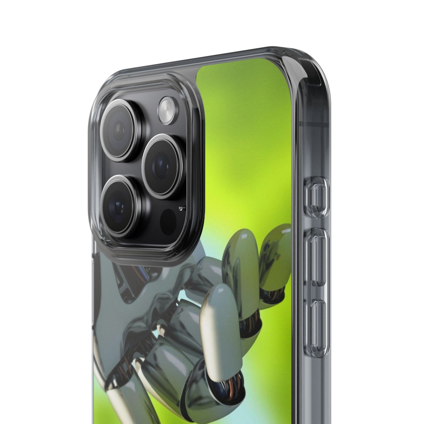 Clear Cases for iPhone 14 Series with Robotic hand and Butterfly.