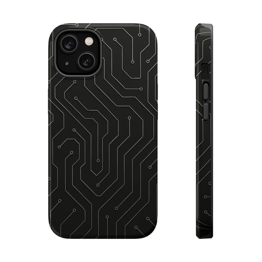 Black Circuit Board Design iPhone Case | MagSafe Shamo's iPhone 14 / Glossy