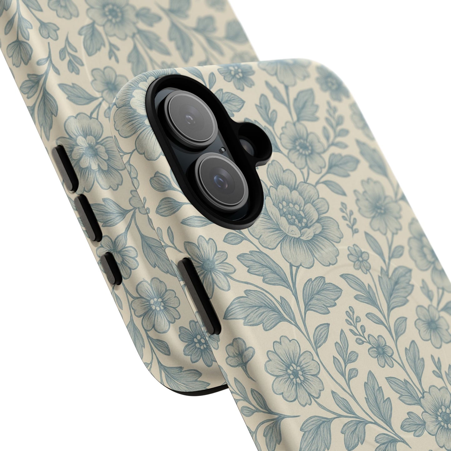 Vintage Blue Floral Tough Case for iPhone - Compatible with MagSafe