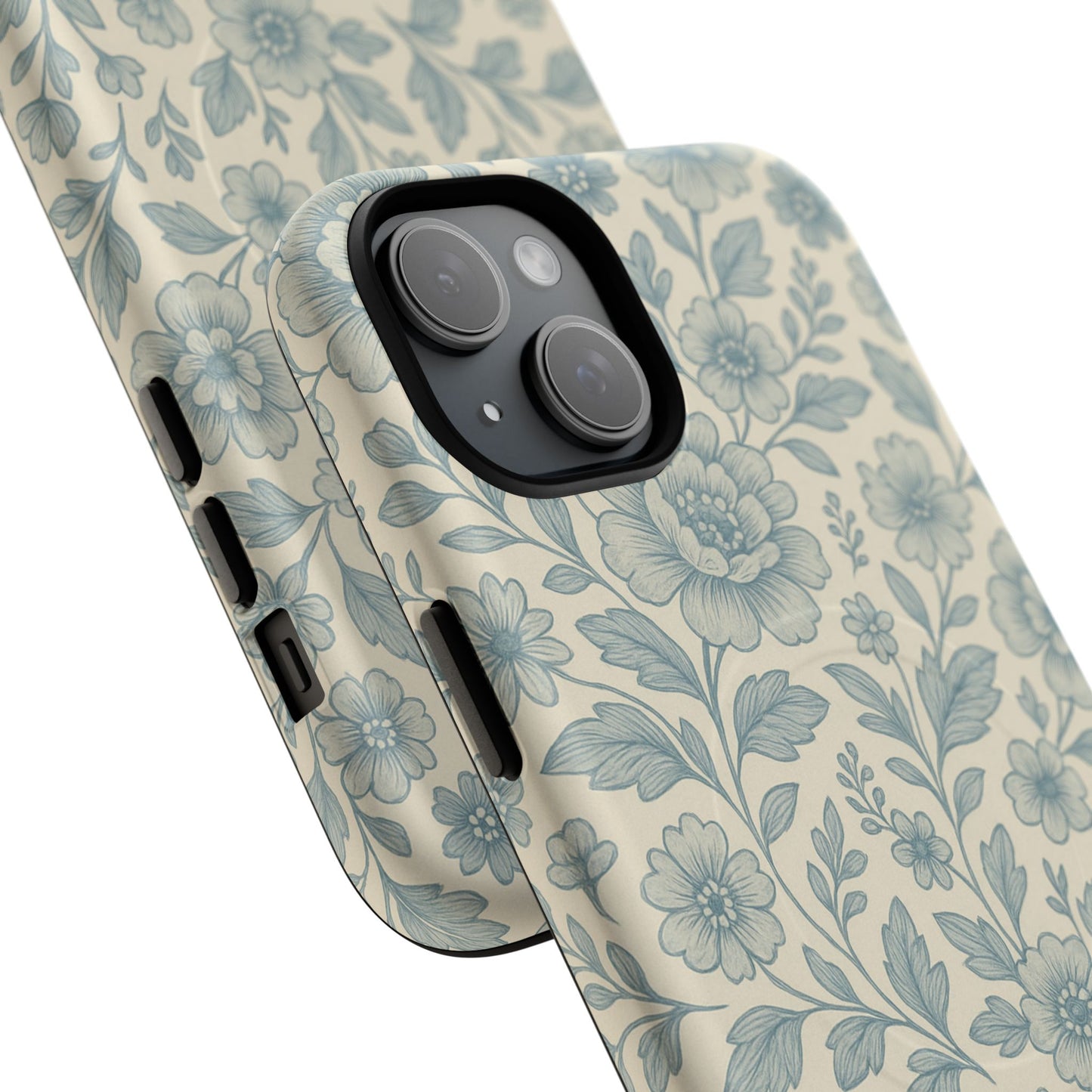 Vintage Blue Floral Tough Case for iPhone - Compatible with MagSafe