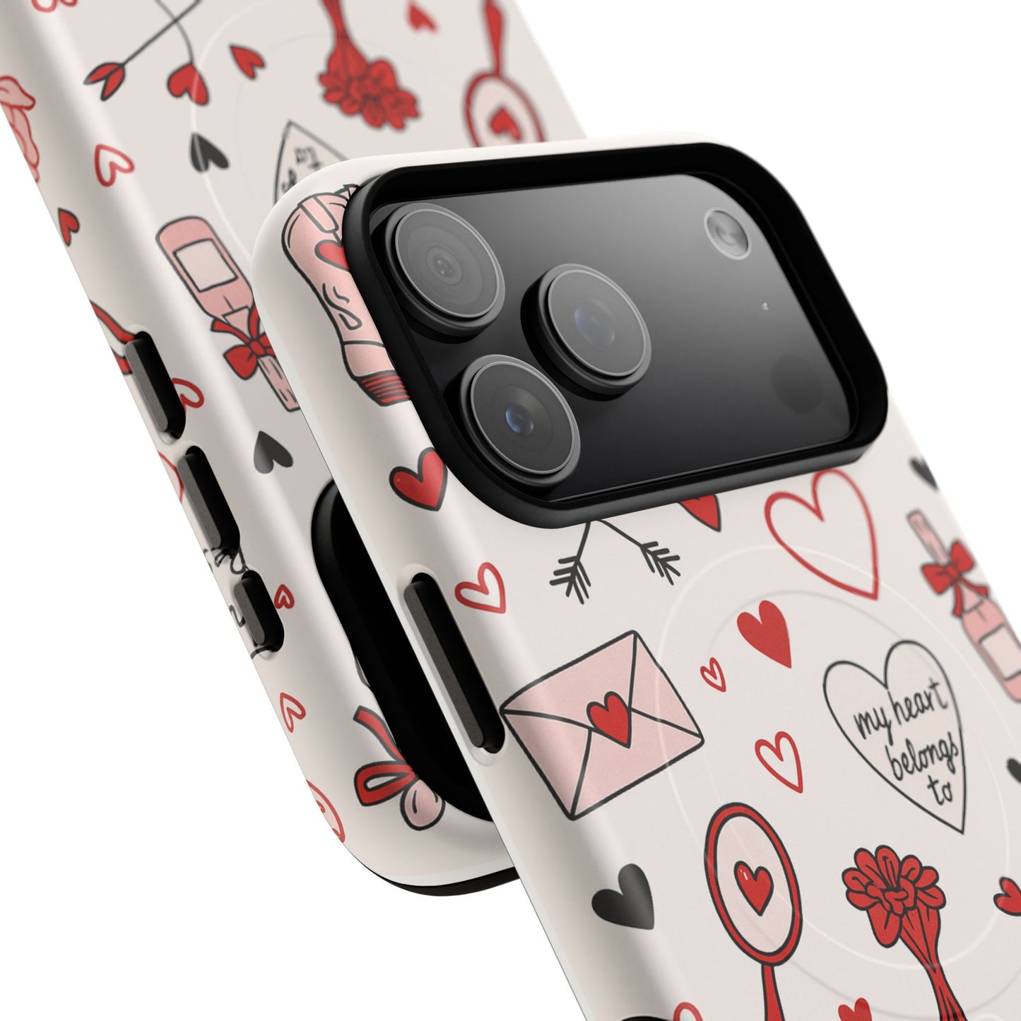 Romantic Love Doodle Tough iPhone Case ("LOVE", hearts, roses) (MagSafe compatible)