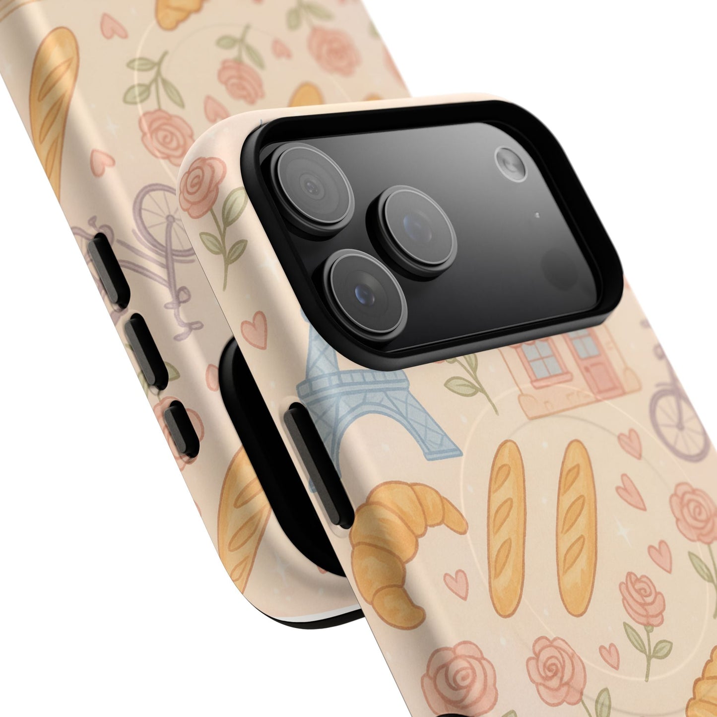 Parisian Bakery iPhone Case — Cute Eiffel Tower, Croissants & Baguette Tough MagSafe Case