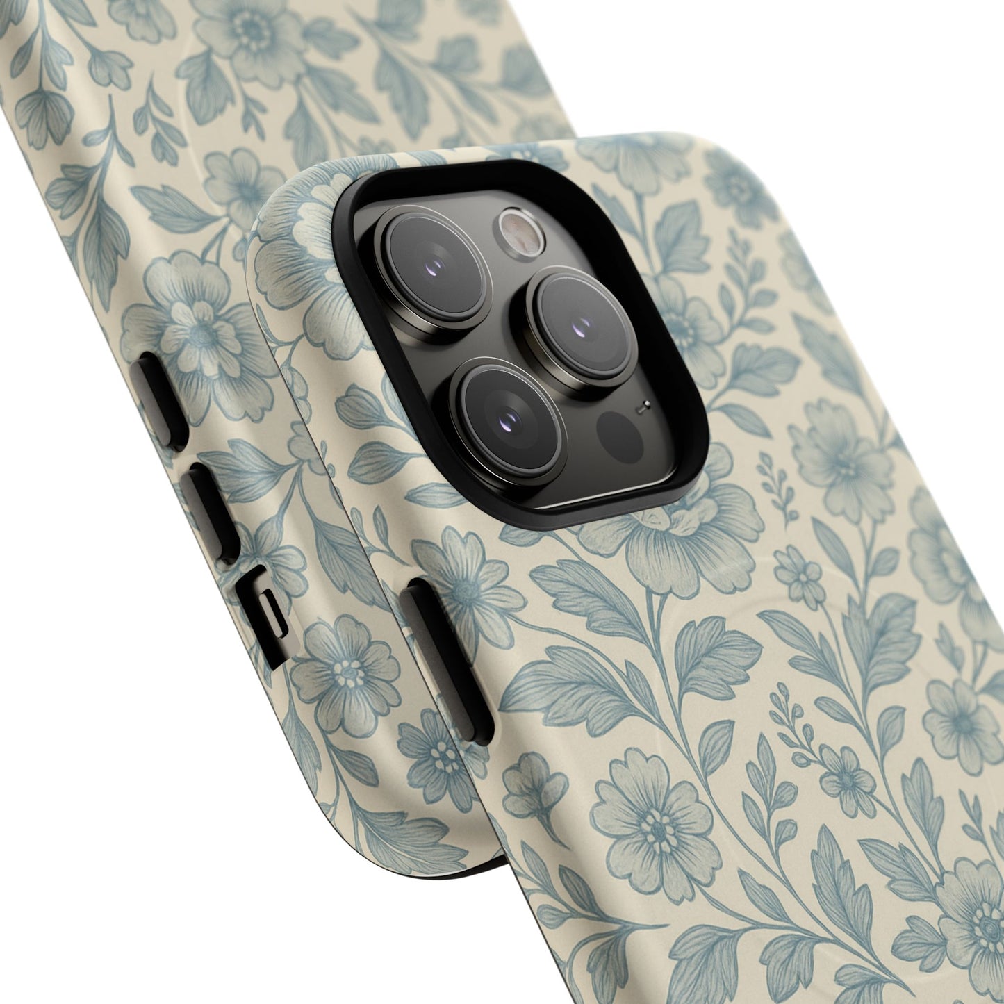 Vintage Blue Floral Tough Case for iPhone - Compatible with MagSafe