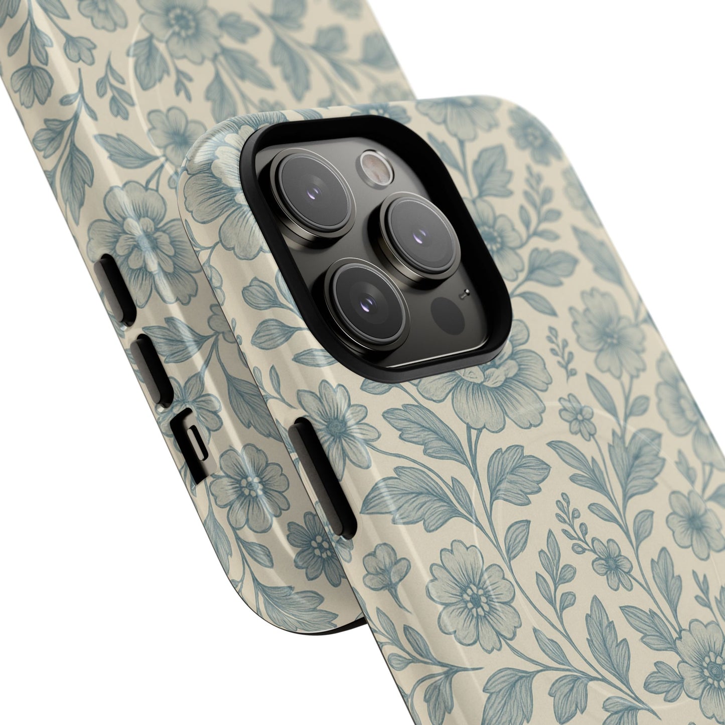 Vintage Blue Floral Tough Case for iPhone - Compatible with MagSafe