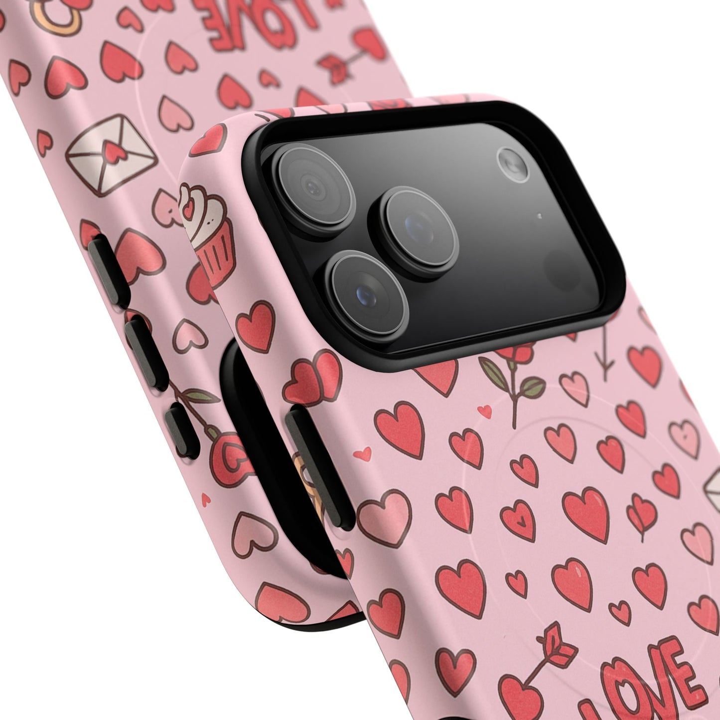 Pink Love Hearts Pattern Tough iPhone Case (MagSafe compatible)