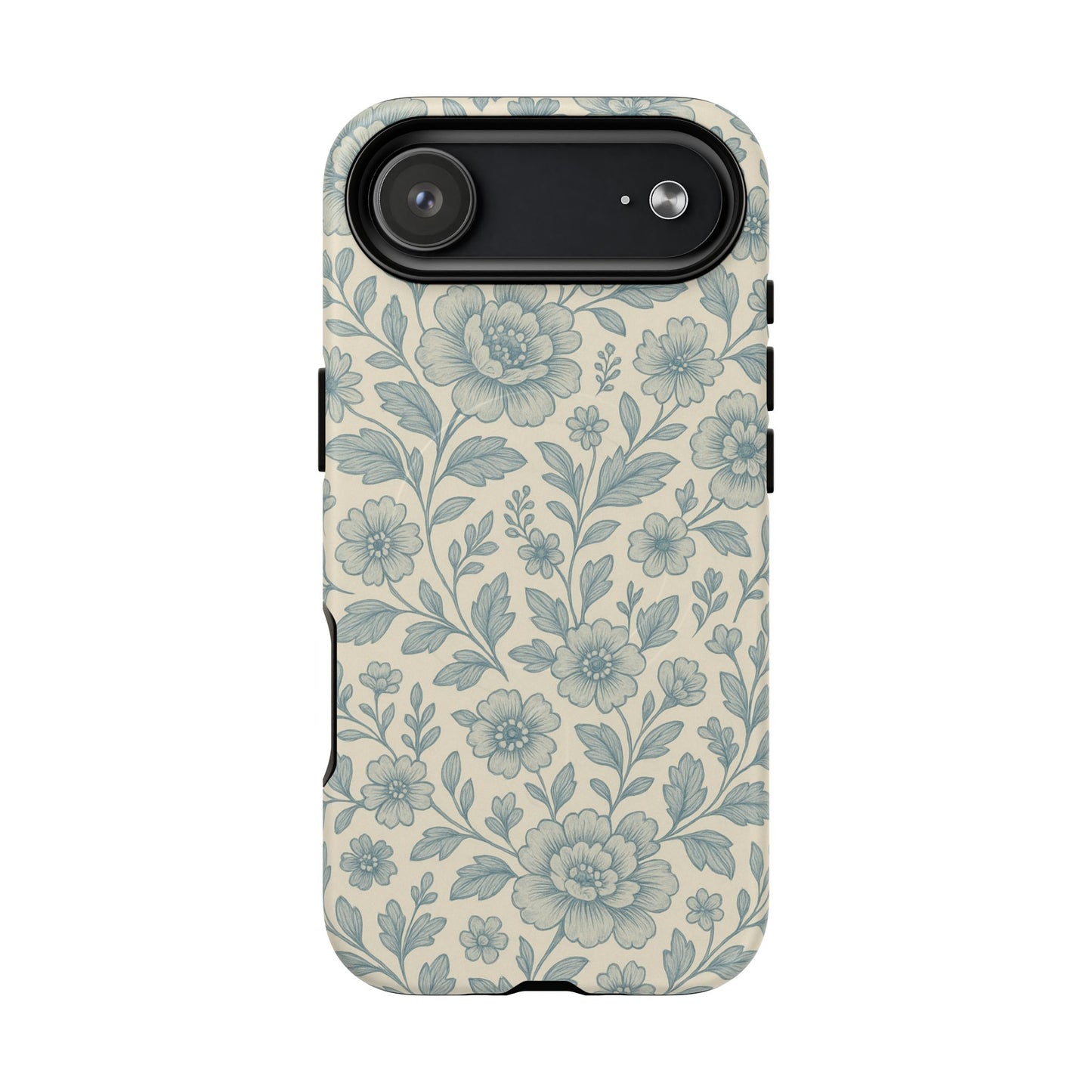 Vintage Blue Floral Tough Case for iPhone - Compatible with MagSafe