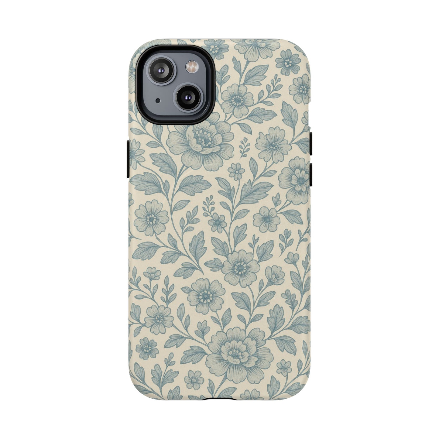 Vintage Blue Floral Tough Case for iPhone - Compatible with MagSafe