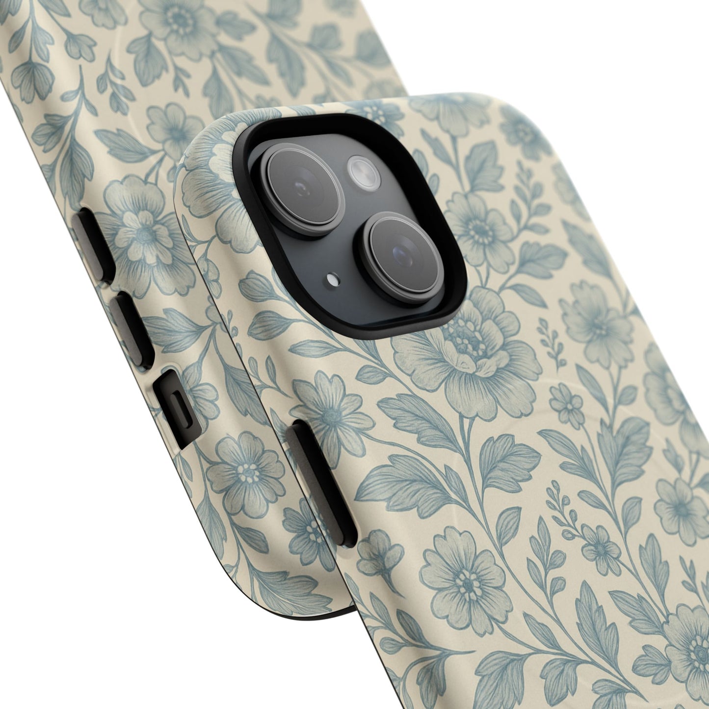 Vintage Blue Floral Tough Case for iPhone - Compatible with MagSafe