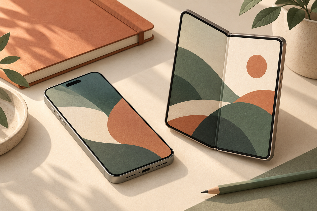 Conceptual illustration of two generic smartphones on a desk; not anyone’s actual devices