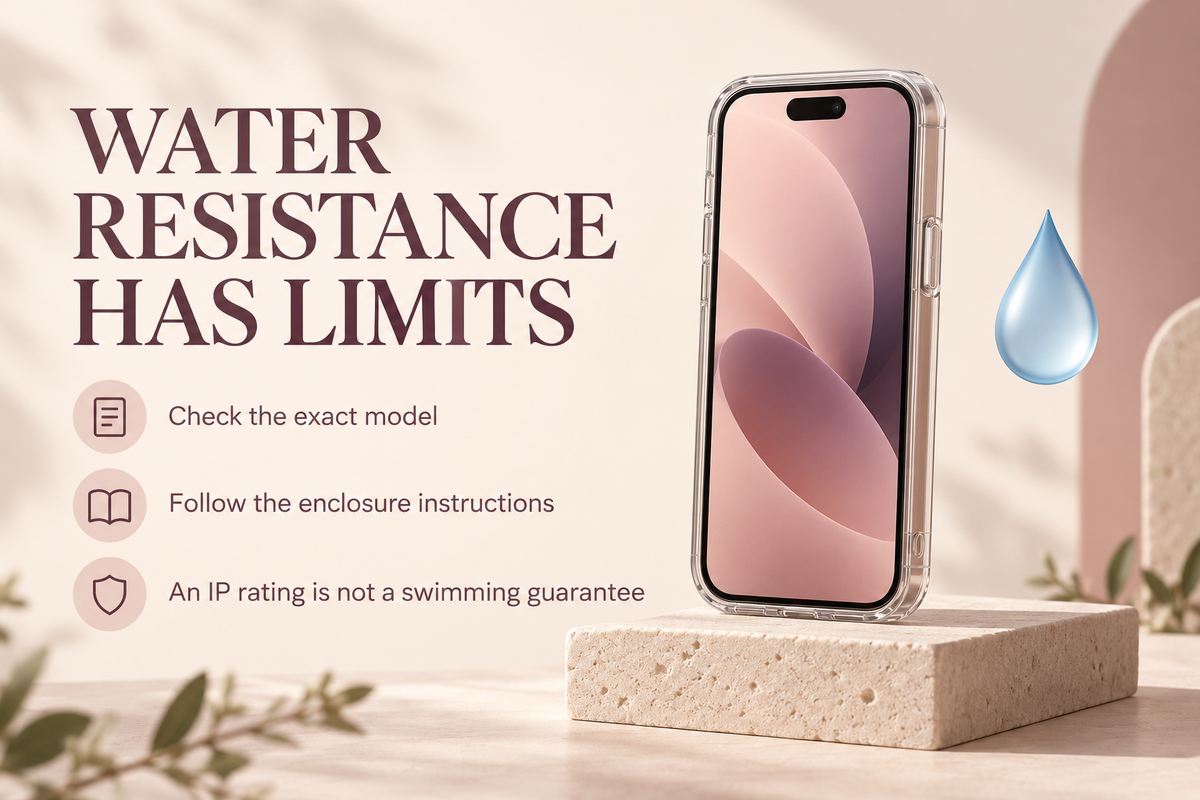 Water resistance has limits: check the exact model, follow enclosure instructions, and do not treat an IP rating as a swimming guarantee.