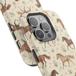 Wild Mustangs – Western Horse Pattern MagSafe Phone Case, glossy square triple-camera Pro model, camera and side-button close-up