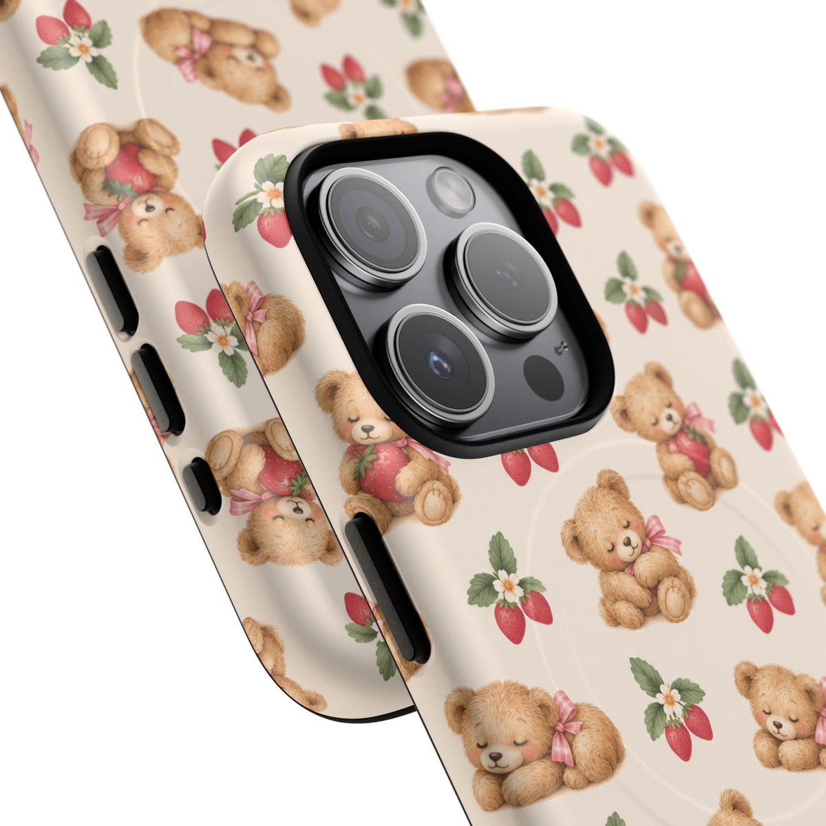 Teddy Berry Cozy Strawberry Pattern iPhone Case with MagSafe