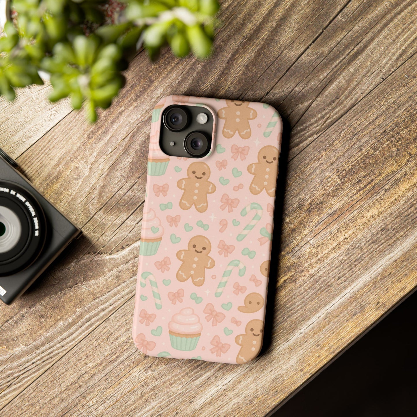 Gingerbread Holiday Slim iPhone Case — Cute Candy Cane & Cupcake Pattern