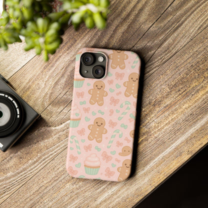Gingerbread Holiday Slim iPhone Case — Cute Candy Cane & Cupcake Pattern
