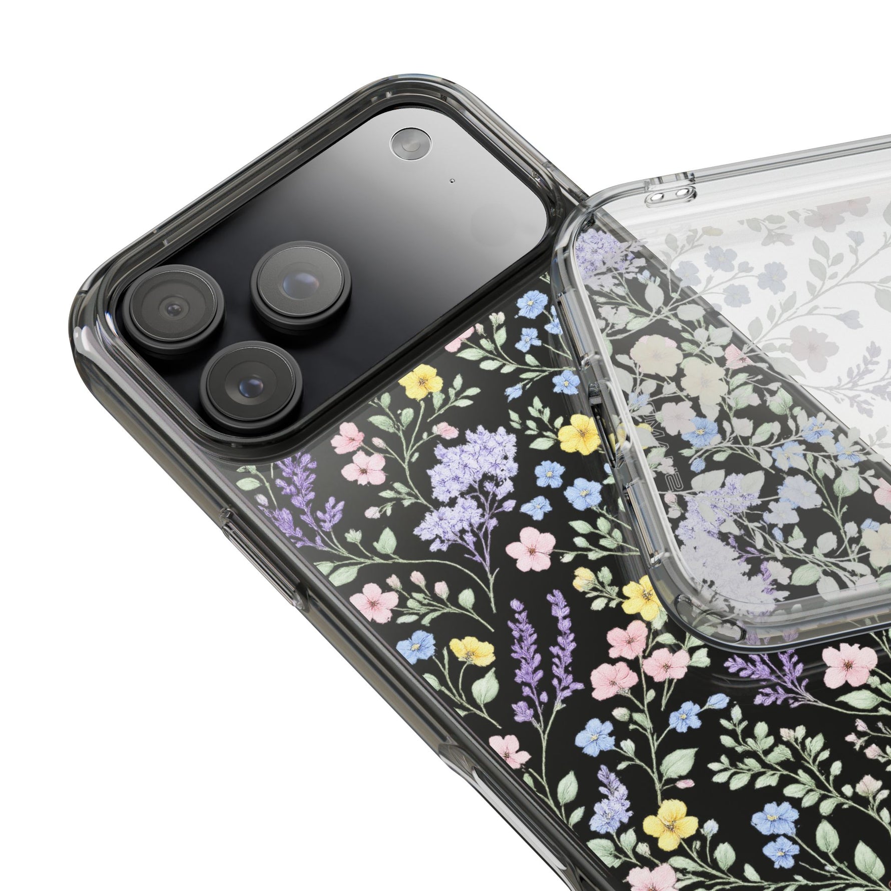 Clear Floral Impact-Resistant Phone Case — Pastel Wildflower Design