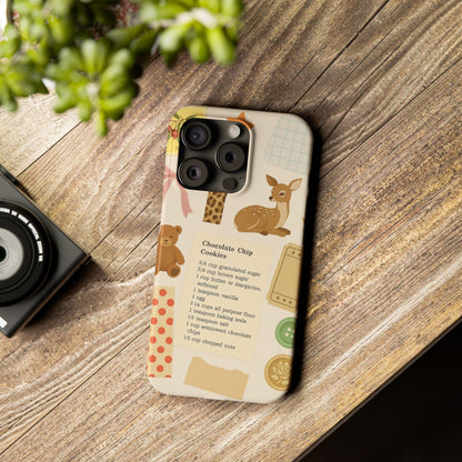 Slim iPhone Case — Cozy Baking & Teddy Pattern (Recipe, Deer, Buttons)