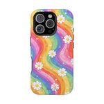 Funda de teléfono resistente a impactos con efecto cascada de colores Rainbow Daisy