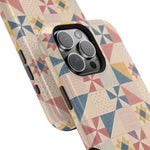 Prairie Quilt – Pastel Patchwork Pattern MagSafe Phone Case, glossy square triple-camera Pro model, camera and side-button close-up