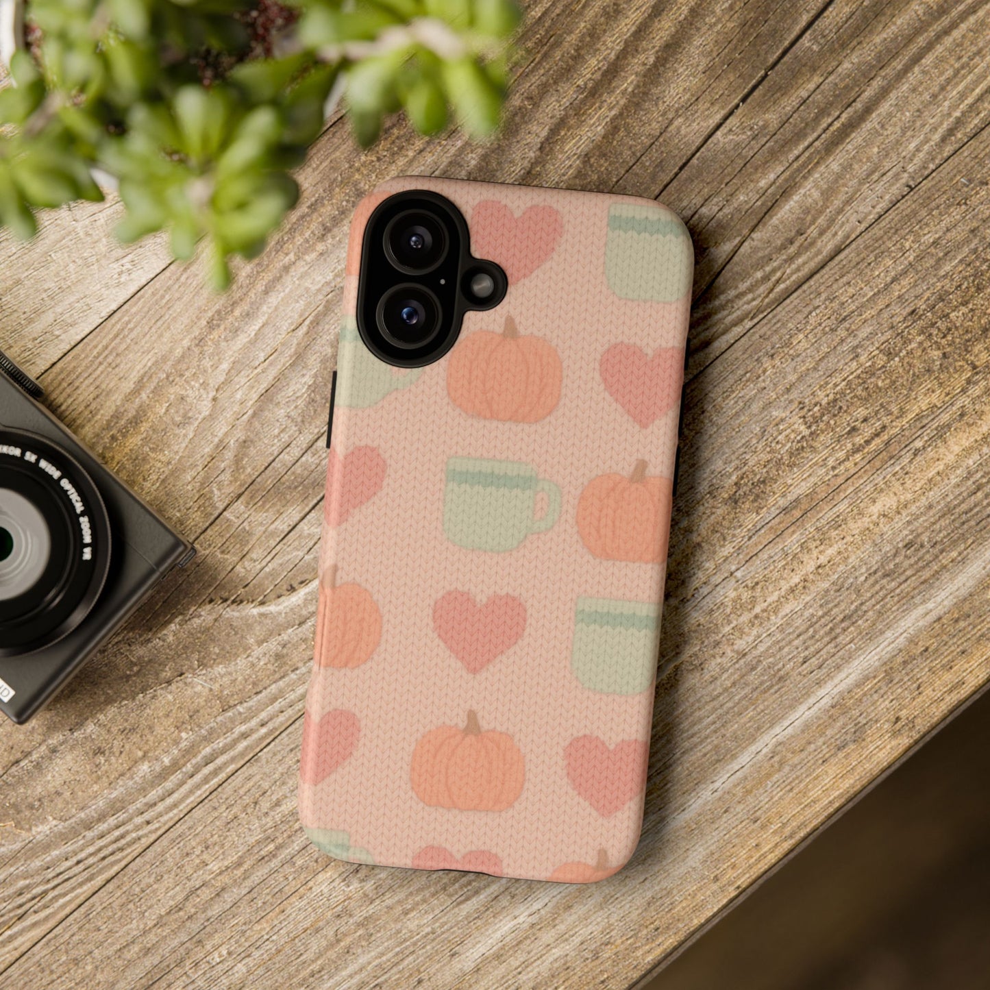 Autumn Cozy iPhone Case – Pumpkin, Heart & Coffee Cup Pattern