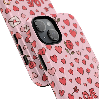 Pink Love Hearts Pattern Tough iPhone Case (MagSafe compatible)