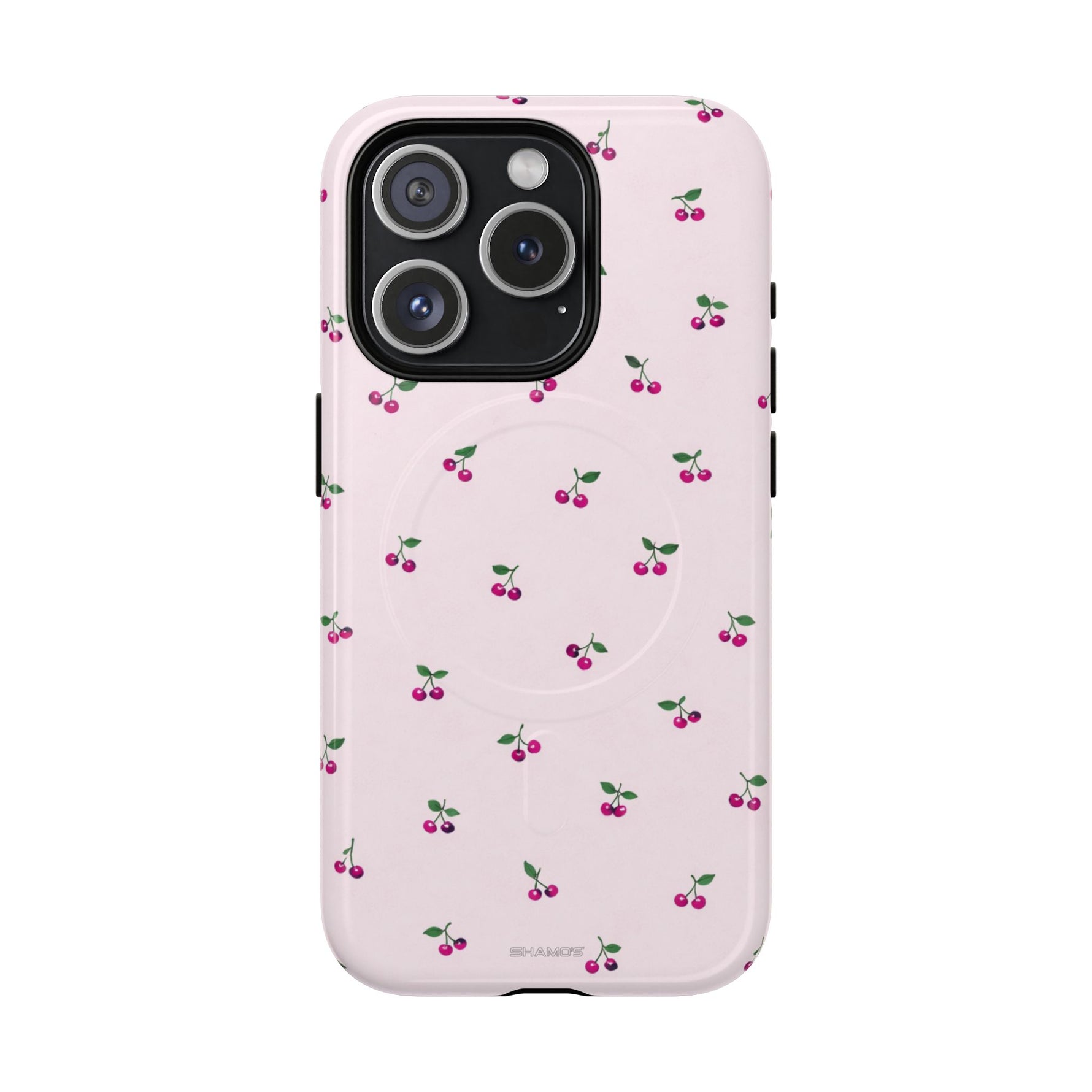 Cherry Pattern Tough Magnetic Phone Case — Pink Protective Magnetic iPhone Cover with MagSafe compatibility