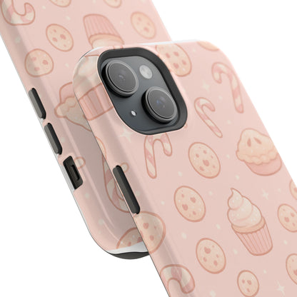 Pink Holiday Sweets Pattern (Cupcake, Pie, Candy Cane) iPhone Case with MagSafe
