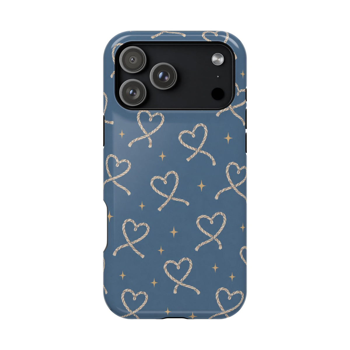 Lasso Hearts – Blue Western Heart MagSafe Phone Case, glossy iPhone 17 Pro Max, rear view