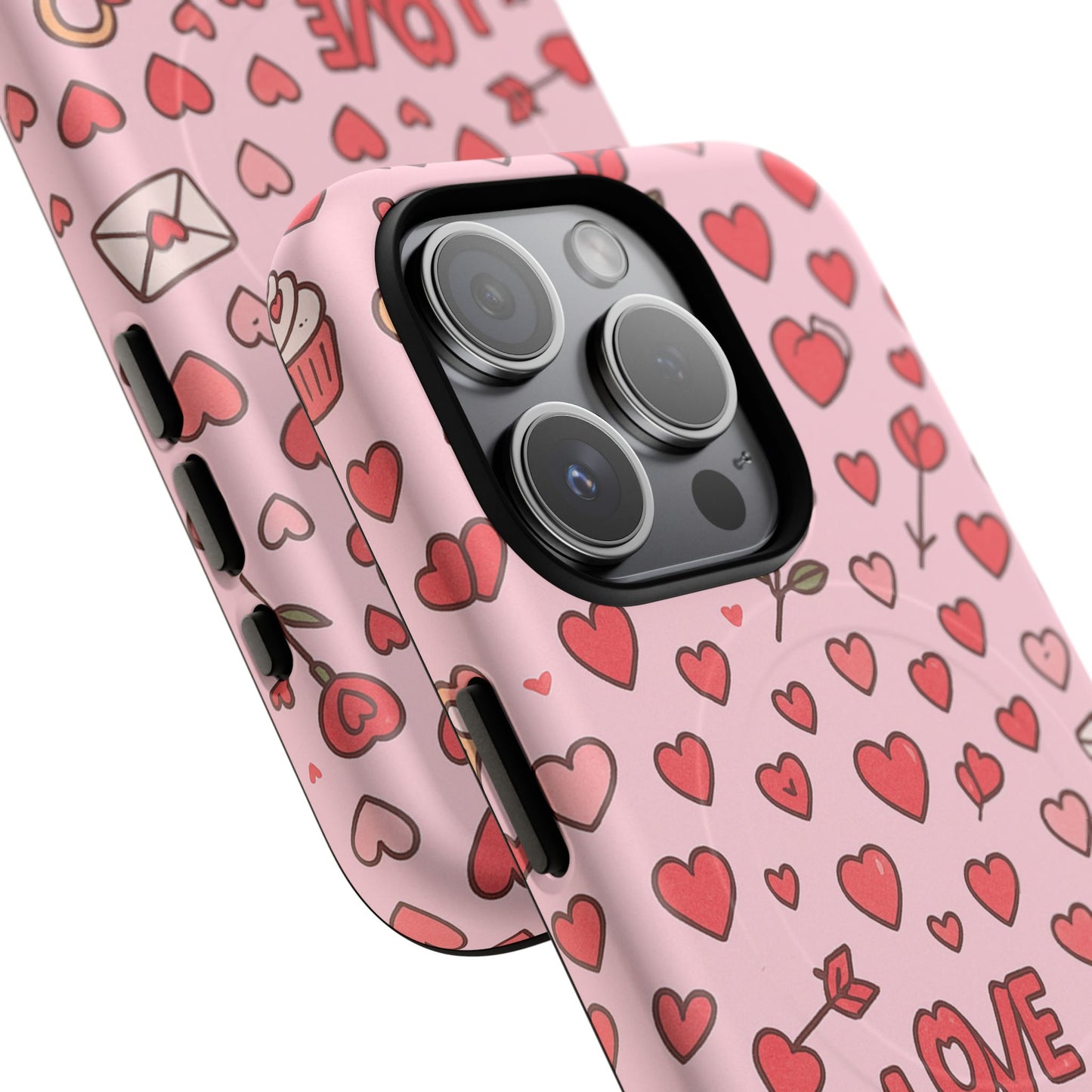 Pink Love Hearts Pattern Tough iPhone Case (MagSafe compatible)