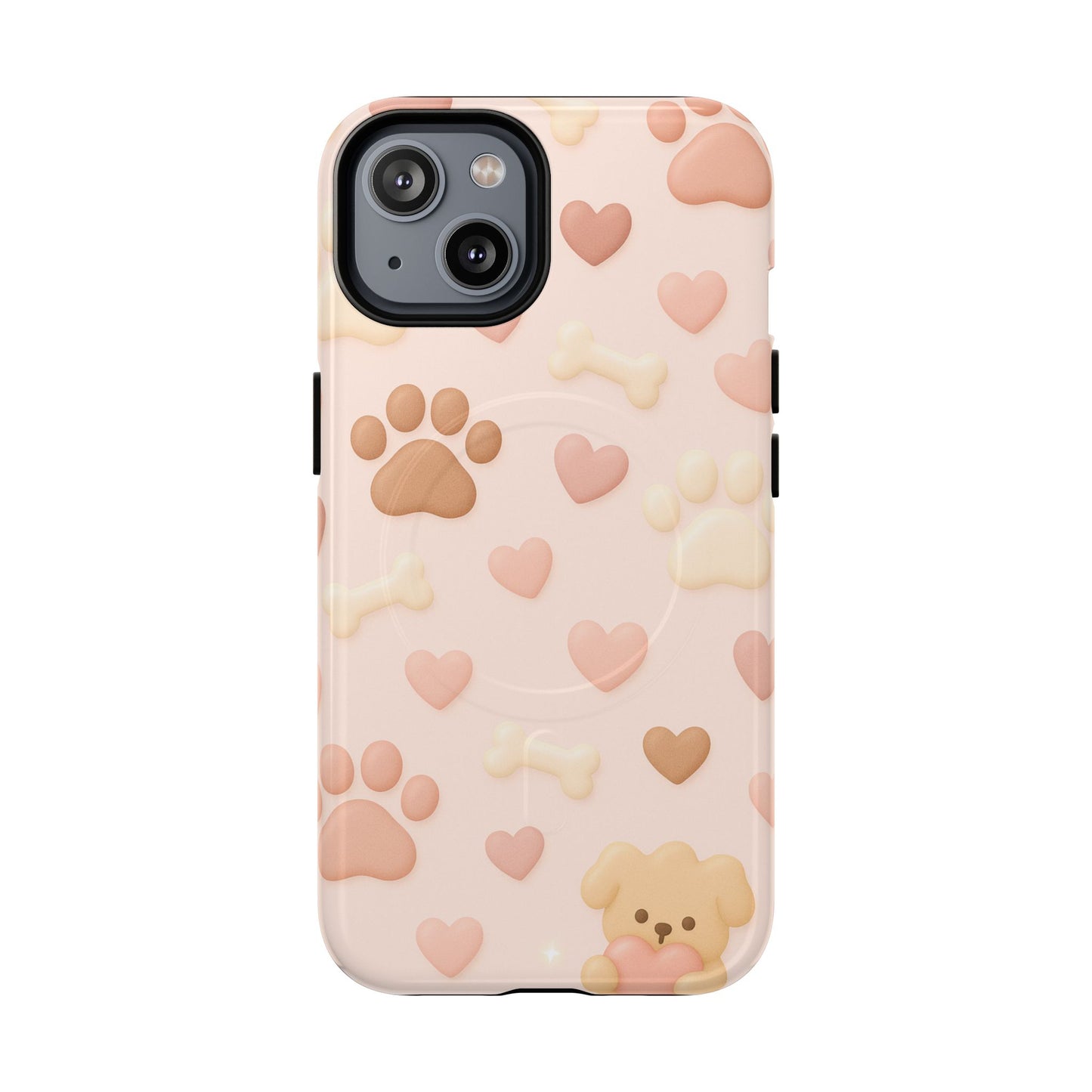 Pet Paw Pattern Phone Case — Pink Puppy Hearts & Bones with MagSafe