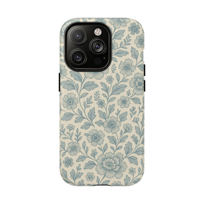 Vintage Blue Floral Tough Case for iPhone - Compatible with MagSafe