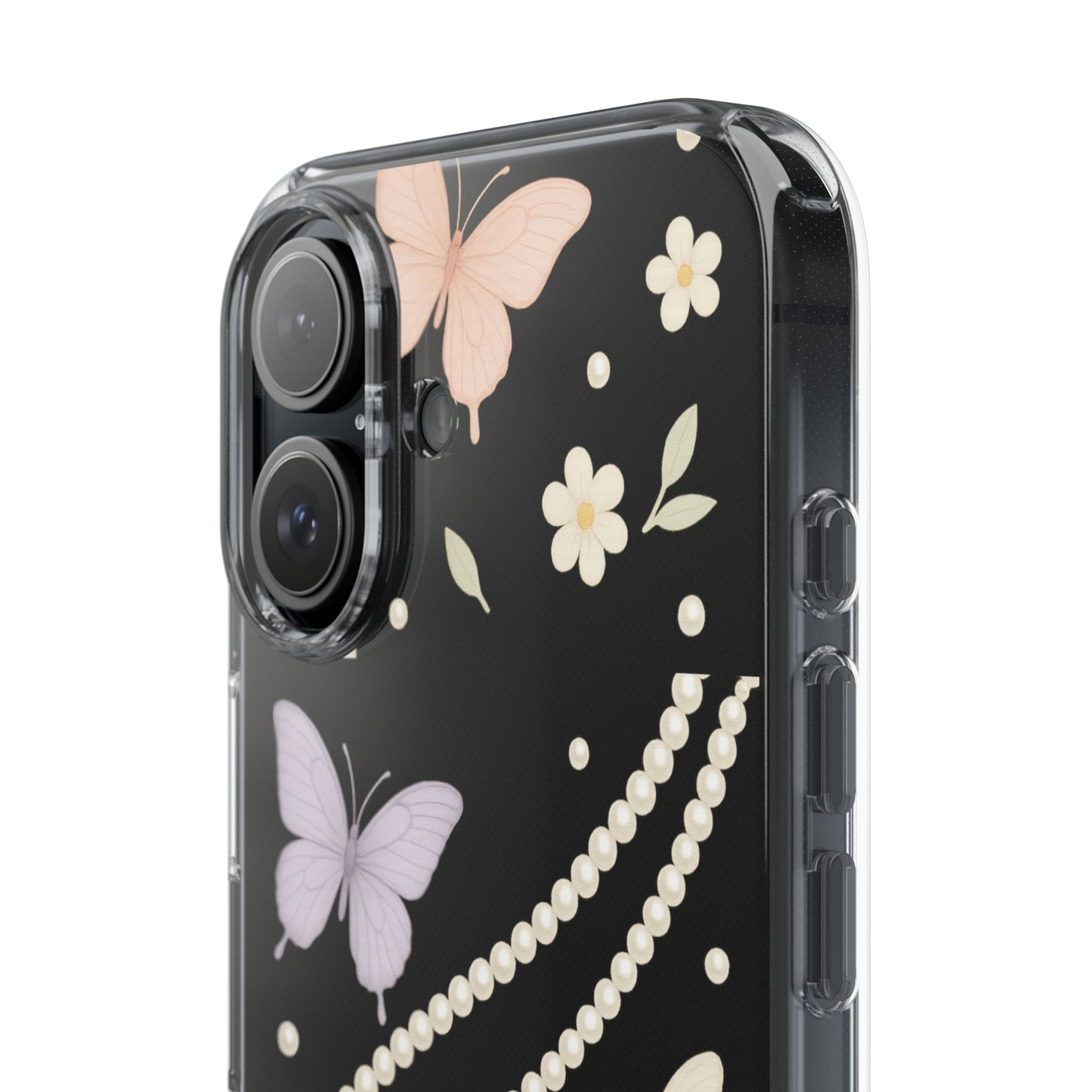 Butterfly Pearl Impact-Resistant Clear iPhone Case