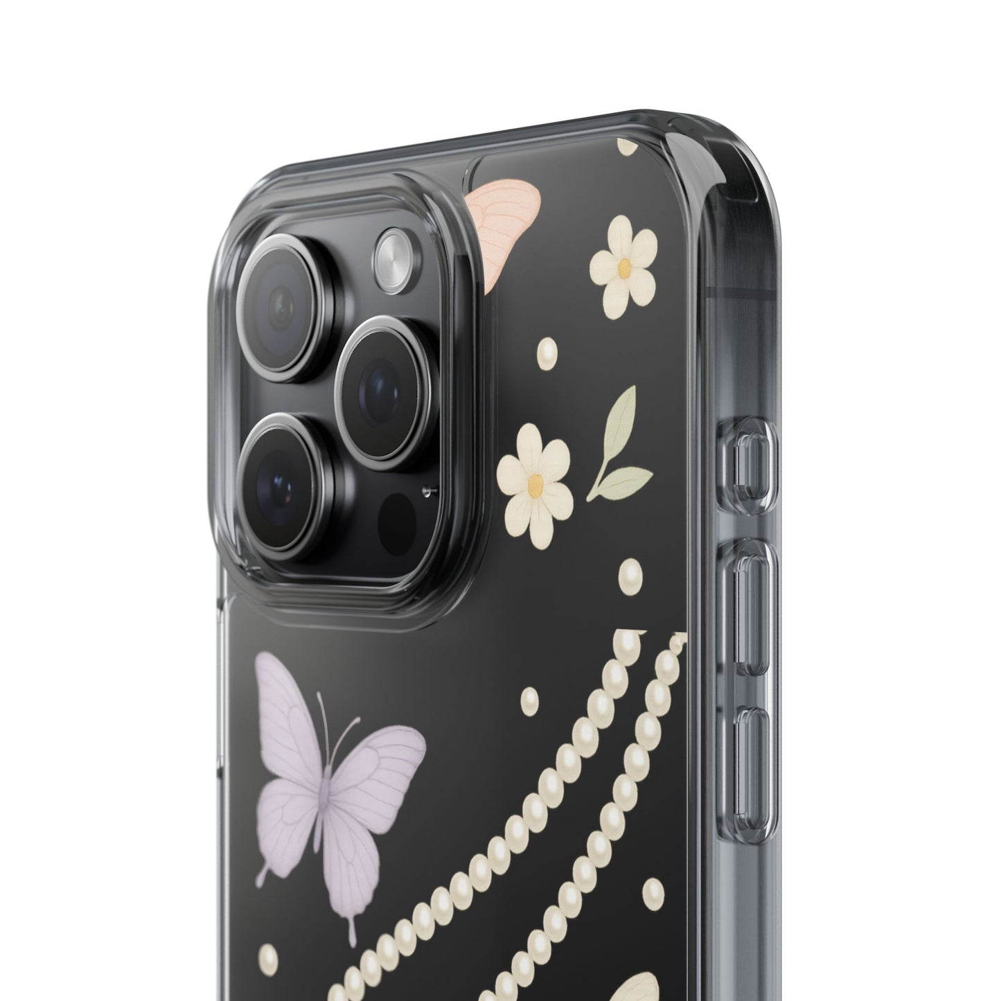 Butterfly Pearl Impact-Resistant Clear iPhone Case