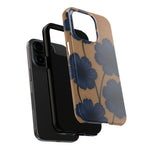 Navy Floral Tough iPhone Case — Durable Protective Case with Blue Flowers on Kraft Background  Shamo's