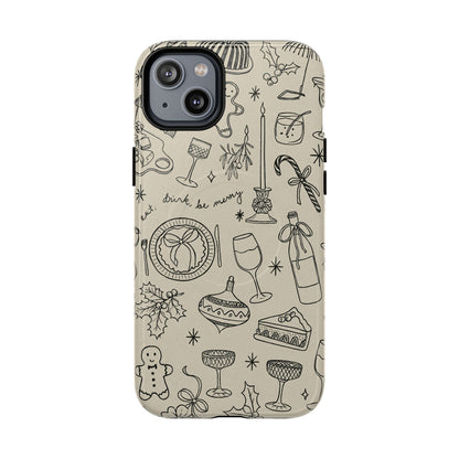 Festive Doodle iPhone Case (’drink, be merry’ Holiday Design) | compatible with MagSafe - Shamo's