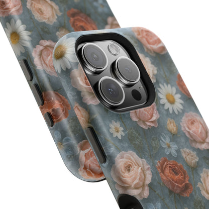 Frozen Floral Vintage Roses & Daisies iPhone Case with MagSafe compatibility  Shamo's