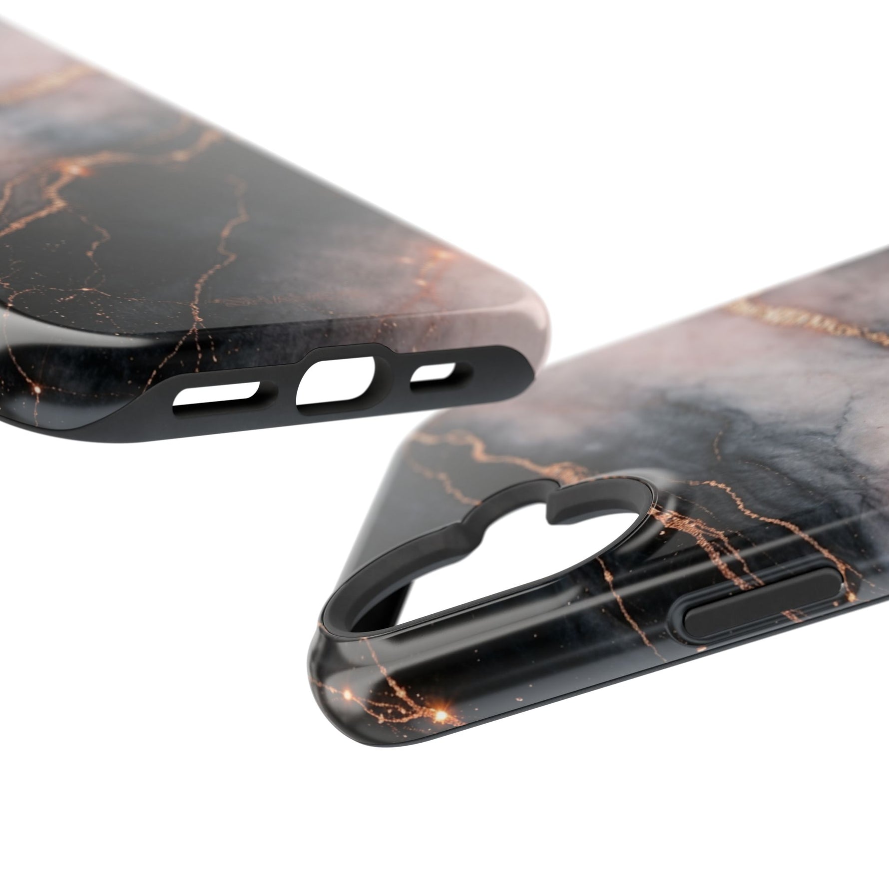 Marbled Black & Rose Gold Magnetic MagSafe Compatible Phone Case — Impact-Resistant