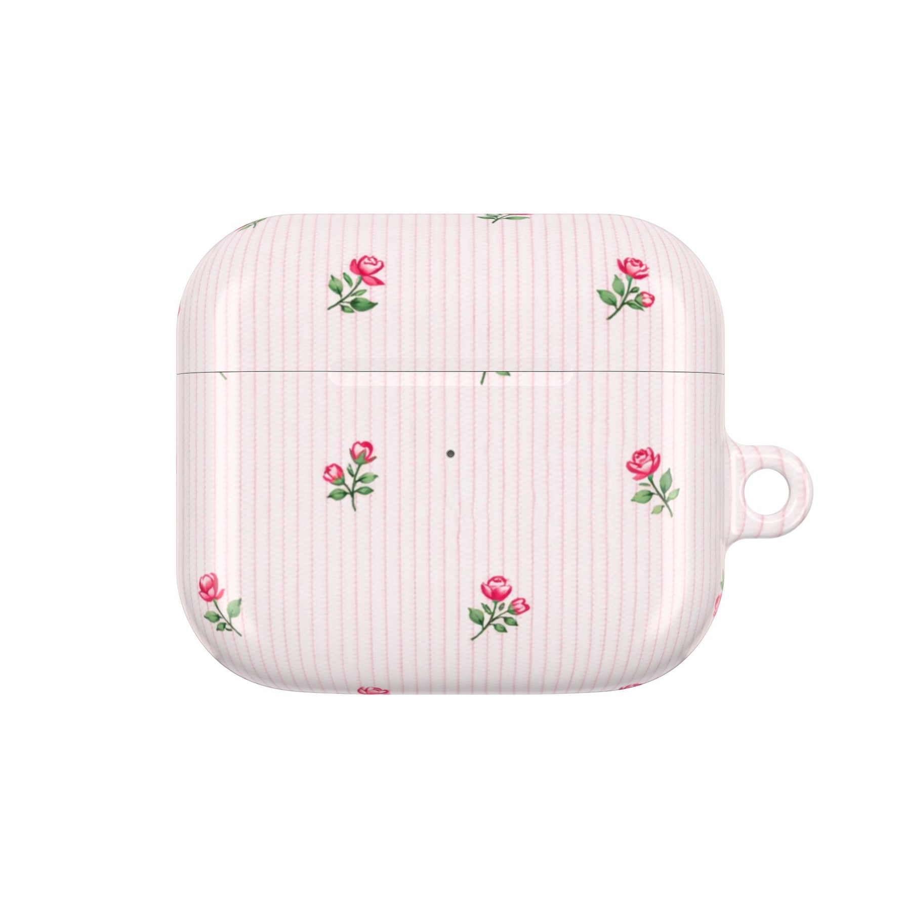 AirPod Case - Pink Striped Floral Rose Protective Cover
