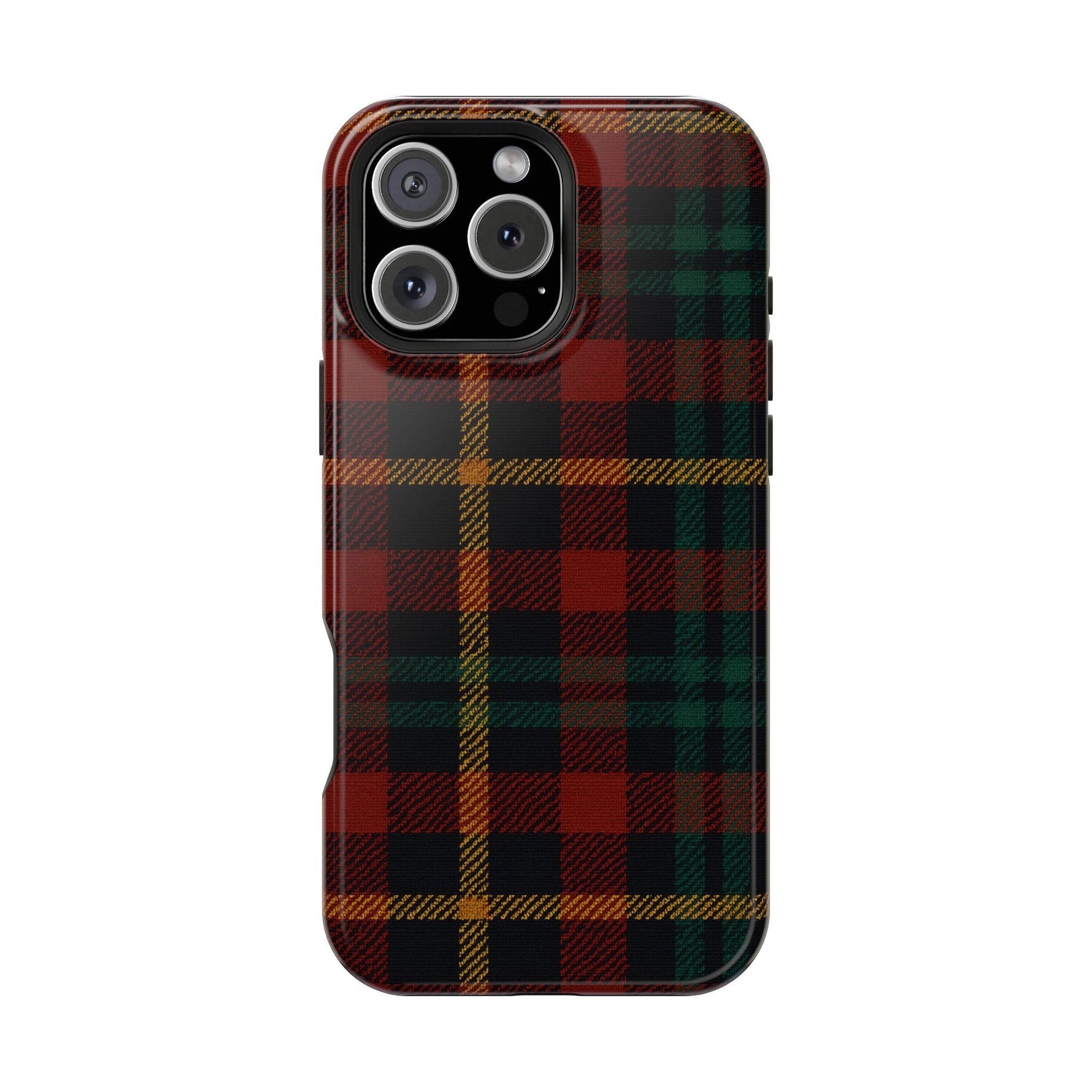 Plaid Impact-Resistant iPhone Case — Red Green Tartan Holiday Theme with MagSafe  Shamo's iPhone 16 Pro Max / Glossy