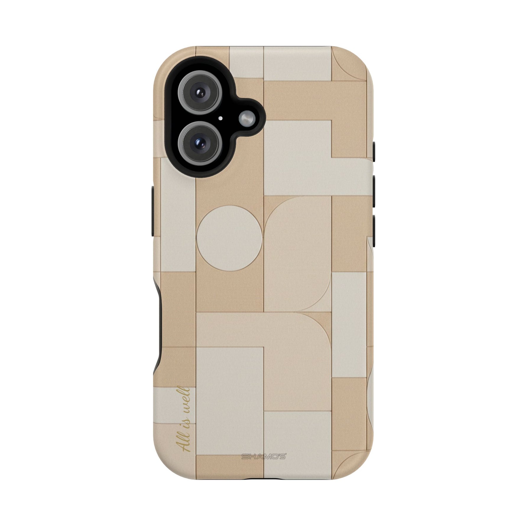 Geometric Beige Magnetic Impact-Resistant iPhone Case with Personalizable Quote and MagSafe Compatible