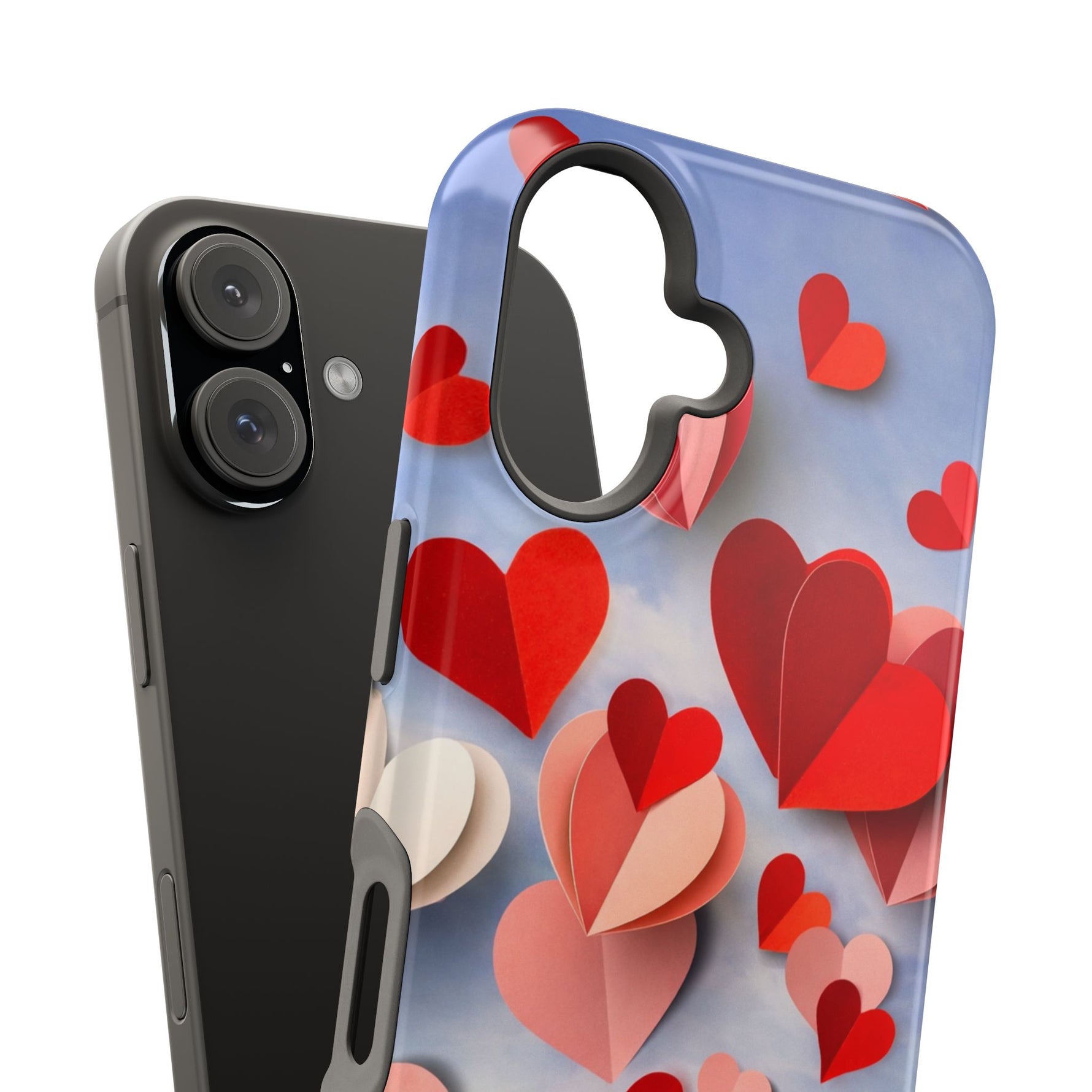 3D Paper Hearts Valentine Love iPhone Case with MagSafe Compatibility, Personalizable - iPhone 17 Pro Max / Glossy - Shamo's