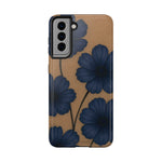 Navy Floral Tough Phone Case — Durable Protective Case with Blue Flowers on Kraft Background