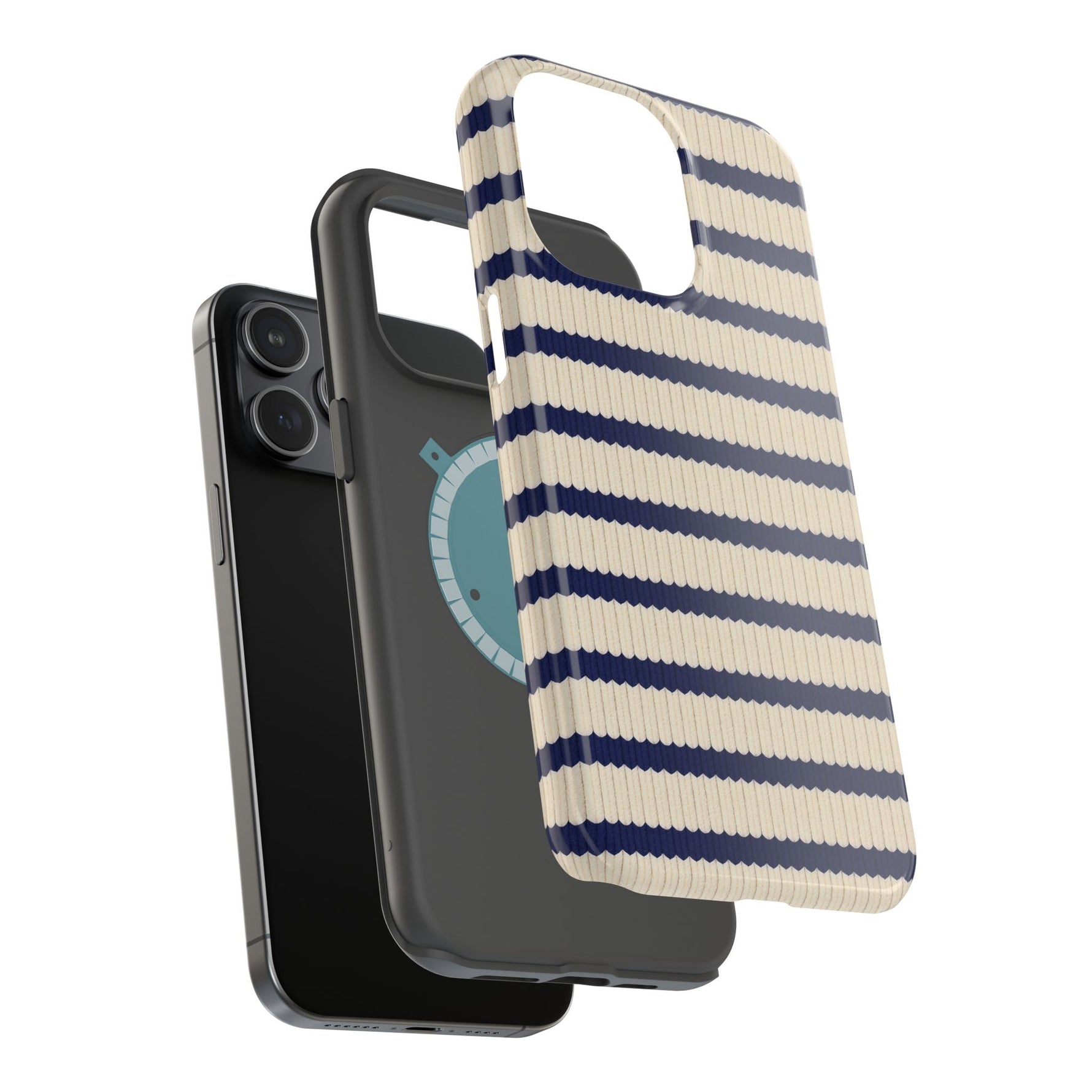 Navy & Cream Ribbed Holiday Sweater Design iPhone Case with MagSafe compatibility  Shamo's