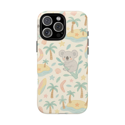 Australia Hand-Drawn Koala Beach iPhone Case — Cute Tropical Palm & Surf Print | with MagSafe
