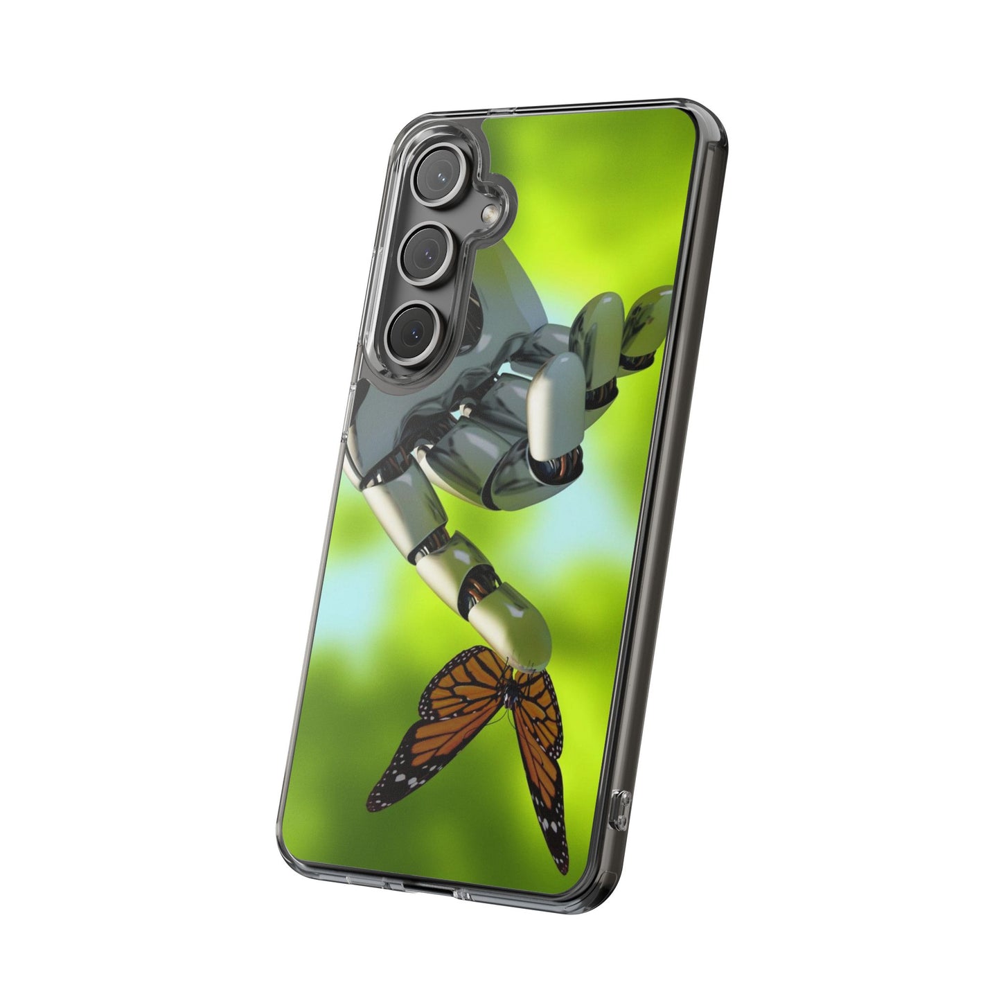 Clear Cases for iPhone 14 Series with Robotic hand and Butterfly.