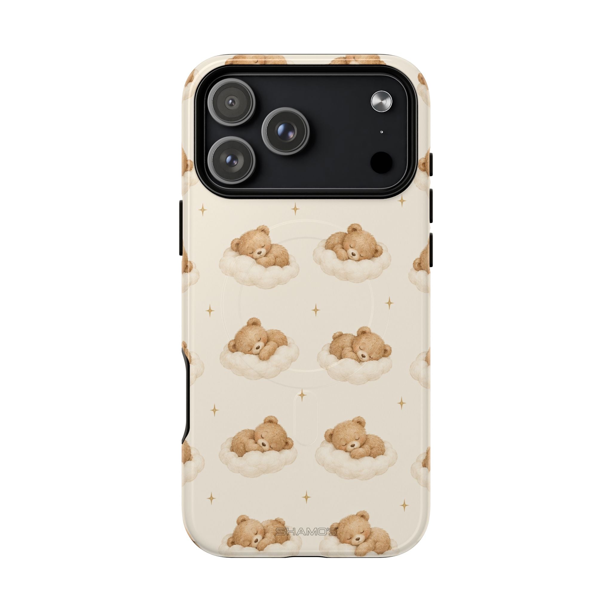 Beige teddybeer op wolken iPhone-hoesje met MagSafe