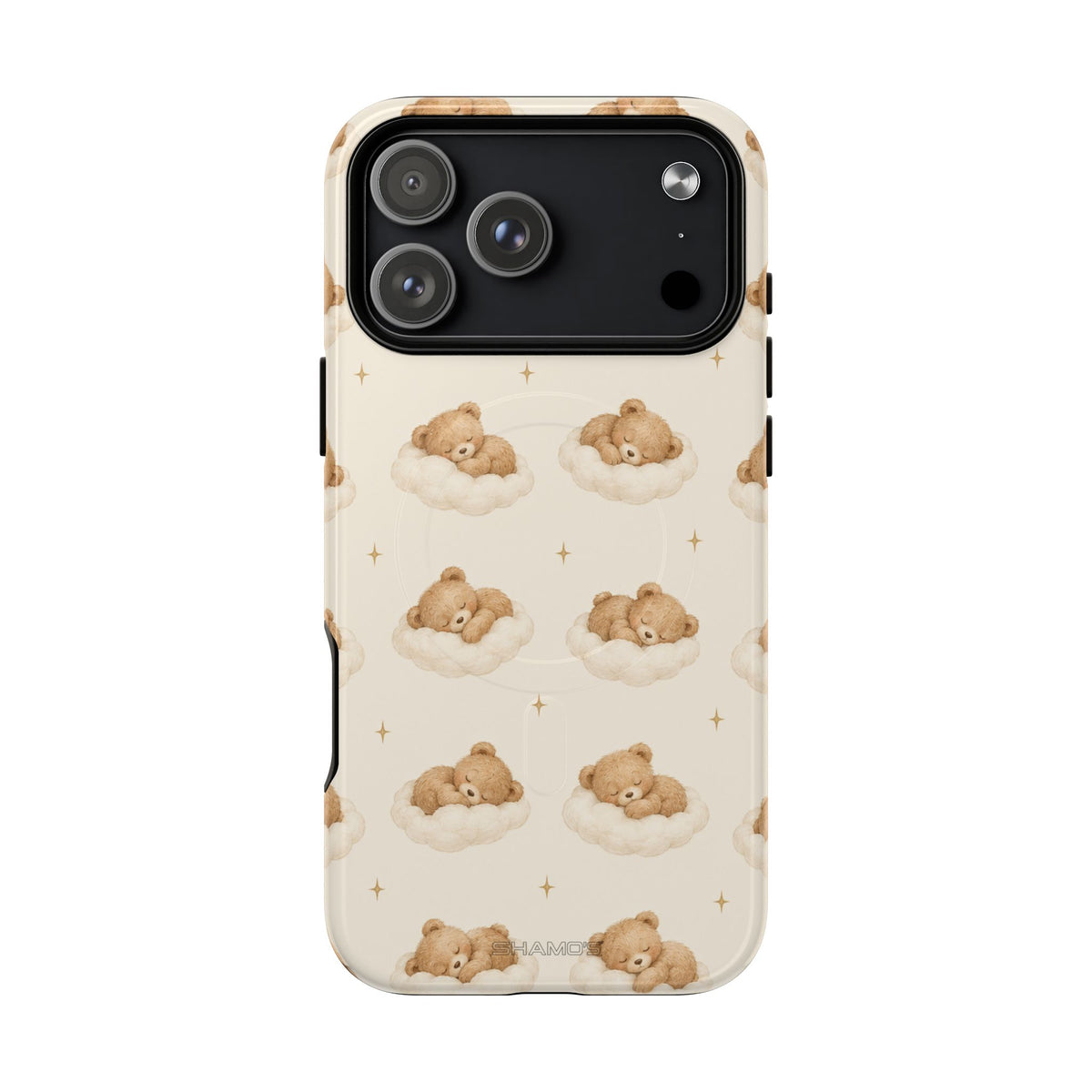 Beige teddybeer op wolken iPhone-hoesje met MagSafe
