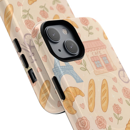 Parisian Bakery iPhone Case — Cute Eiffel Tower, Croissants & Baguette Tough MagSafe Case